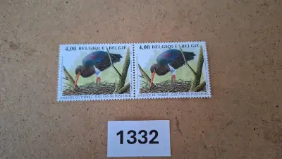 Samenhangend paartje van twee postzegels Dag van de Postzegel Zwarte Ooievaar – kavel bij Goeiendeal