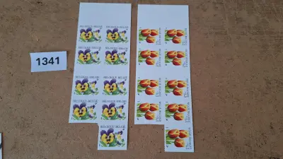 Postzegelstroken Bloemen met tulpen en viooltjes (2 stuks) – kavel bij Goeiendeal