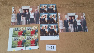 Postzegelvellen en losse stroken Huwelijk Prins Filip en Prinses Mathilde met Koning Albert II en Koningin Paola – kavel bij Goeiendeal