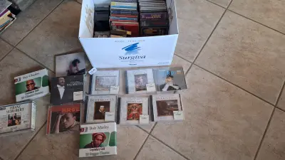 Kartonnen doos met een grote collectie cd's van onder andere klassieke componisten, Bob Marley en Ray Charles – kavel bij Goeiendeal, Houthalen-Helchteren