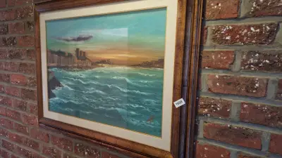 Schilderij met een zeescène bij zonsondergang getiteld 'Lerici (Tramonto)' door A. Lolli, inclusief garantiecertificaat op de achterzijde – kavel bij Goeiendeal, Houthalen-Helchter