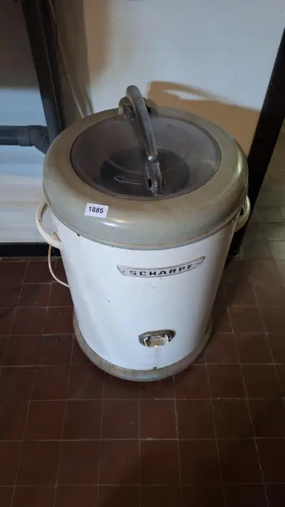 Scharpf vintage elektrische wascentrifuge met metalen trommel en transparant deksel – kavel bij Goeiendeal, Houthalen-Helchteren