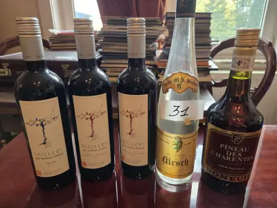 Lot van 5 diverse flessen drank waaronder Teillery biologische rode wijn, Eau-de-Vie de Kirsch en Pineau des Charentes lot 31 – kavel bij Goeiendeal, Jette