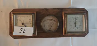 Wandweerstation met barometer, hygrometer en thermometer op houten basis – Lot 98 – kavel bij Goeiendeal, Jette