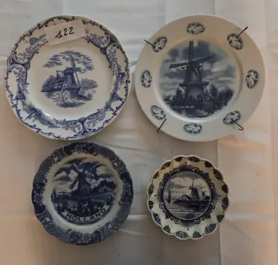 Set van vier Delfts blauwe wandborden met diverse molenlandschappen – Lot 122 – kavel bij Goeiendeal, Jette