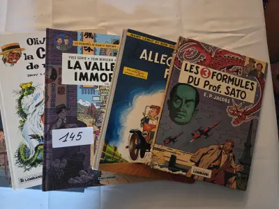Vier diverse stripboeken, waaronder titels van Blake en Mortimer (La Vallée Immortelle, Les 3 Formules du Prof. Sato) en Marc Lebut – Lot 145 – kavel bij Goeiendeal, Jette