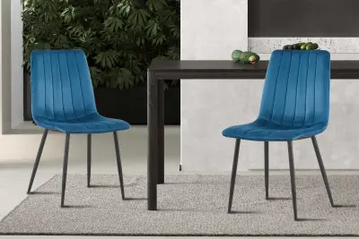 8 x Eetkamerstoel Willie velours - blauw/zwart – kavel bij Openbare Verkopen, Beveren-Leie