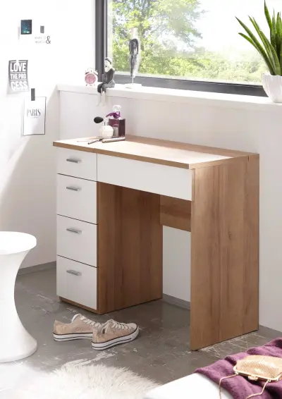 8 x Make-uptafel Loïs 90cm 1 deur & 4 lades - lichte eikdecor/wit – kavel bij Openbare Verkopen, Beveren-Leie
