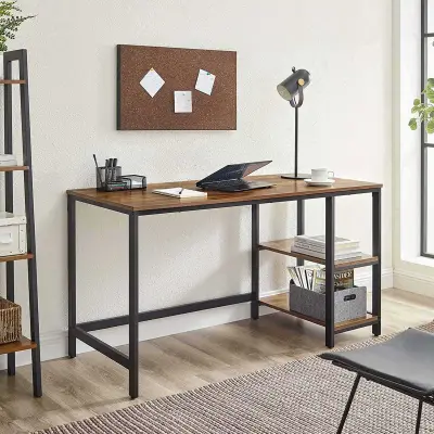 4 x Computerbureau, 2 Planken, Stalen Frame, Industrieel, Rustiek Bruin/Zwart – kavel bij Openbare Verkopen, Beveren-Leie