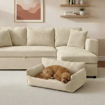 5 x Hondenbed Punch - 85x66x29cm - ribfluweel - crème – kavel bij Openbare Verkopen, Beveren-Leie