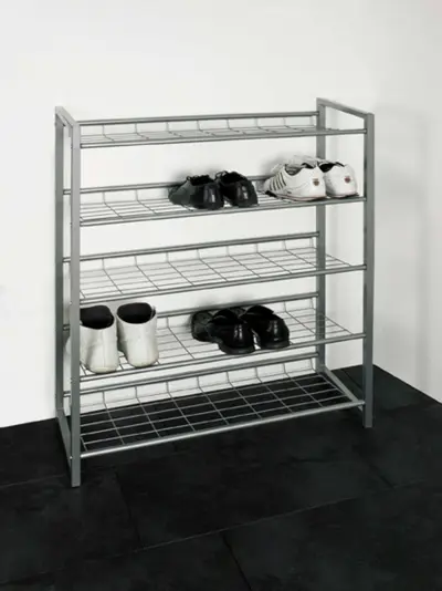 4 x Schoenenrek met 5 planken | Metalen frame | Aluminiumkleur – kavel bij Openbare Verkopen, Beveren-Leie