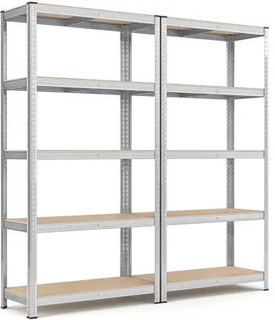4 x Stalen stellingunits met 5 verdiepingen, set van 2, montage zonder gereedschap, 875 kg, garage – kavel bij Openbare Verkopen, Beveren-Leie