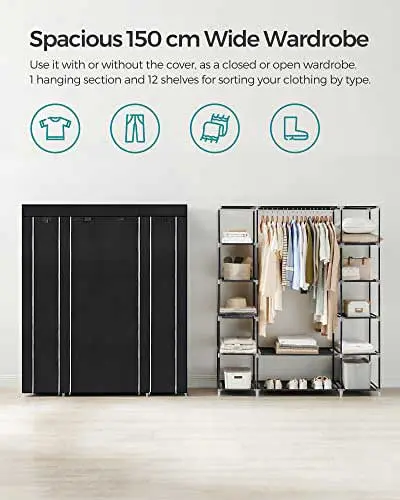 5 x Draagbare kledingkast, opvouwbare kast, 150x45x175 cm, zwart – kavel bij Openbare Verkopen, Beveren-Leie