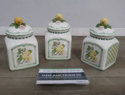 Set van drie keramische voorraadpotten met citroen decor – kavel bij GSD Auctions, Zoeterwoude