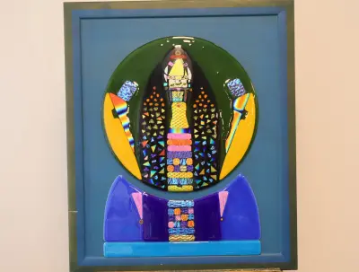 Gekleurd glas-in-lood paneel met abstract patroon op canvas – kavel bij GSD Auctions, Zoeterwoude