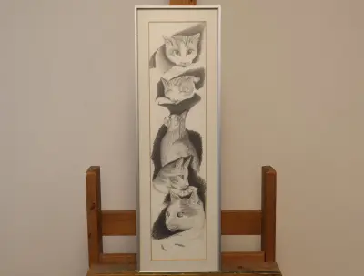 Potloodtekening van vijf kattenkoppen – kavel bij GSD Auctions, Zoeterwoude