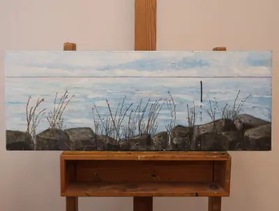 Schilderij zeegezicht met rotsen en vegetatie – kavel bij GSD Auctions, Zoeterwoude