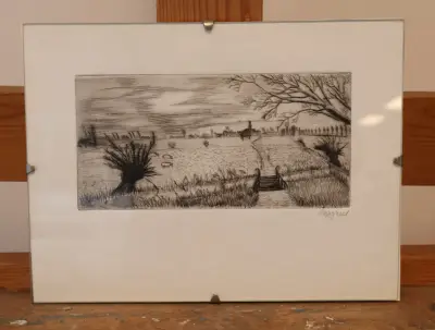 Landschap tekening met signatuur – kavel bij GSD Auctions, Zoeterwoude