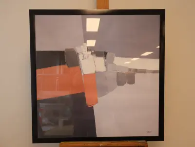 Abstract schilderij met oranje, grijs en zwart – kavel bij GSD Auctions, Zoeterwoude