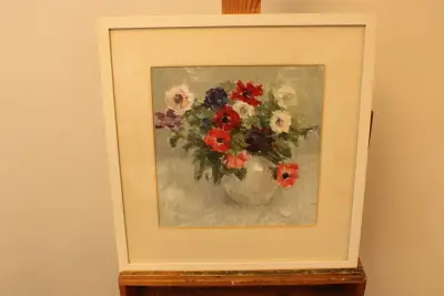 Schilderij met kleurrijke bloemen in vaas – kavel bij GSD Auctions, Zoeterwoude