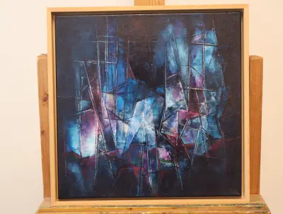 Abstract schilderij in houten lijst – kavel bij GSD Auctions, Zoeterwoude