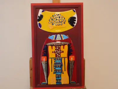 Abstract glazen wanddecoratie op canvas in rood en geel – kavel bij GSD Auctions, Zoeterwoude