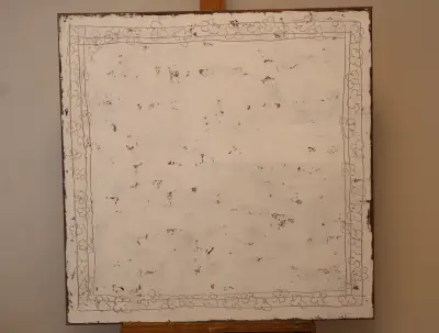 Vierkant canvas met gekraste bloemen in verf – kavel bij GSD Auctions, Zoeterwoude
