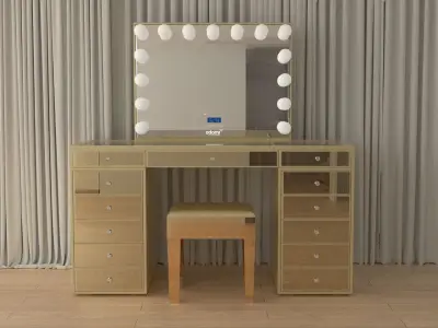 Luxe kaptafel met verlichting - 1500x600x810mm - Goudkleurig - Incl. krukje – kavel bij Openbare Verkopen