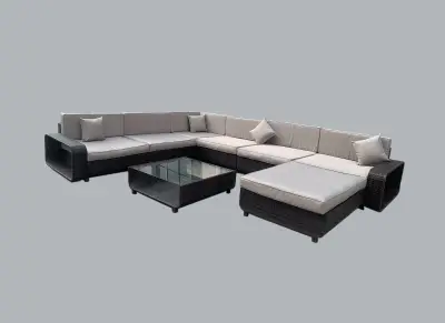 Loungeset GARDA | 8-delig | Wicker | Donkerbruin + grijs – kavel bij Openbare Verkopen