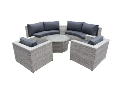Diningset 6-delig light grey wicker / donkergrijs kleurige kussens – kavel bij Openbare Verkopen