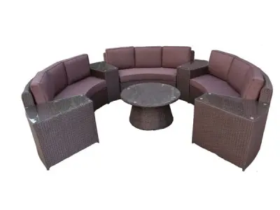 Diningset 8-delig dark grey wicker / bruin kleurige kussens – kavel bij Openbare Verkopen
