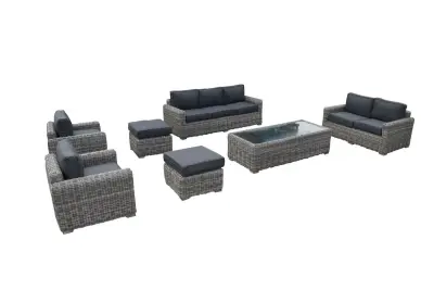 Loungeset 7-delig Bruin mix wicker / grijze kussens – kavel bij Openbare Verkopen