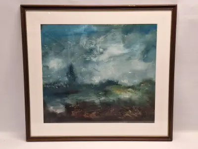 Schilderij van een expressief maritiem / stormachtig zee-en kustlandschap – kavel bij De Kringwinkel, Gent