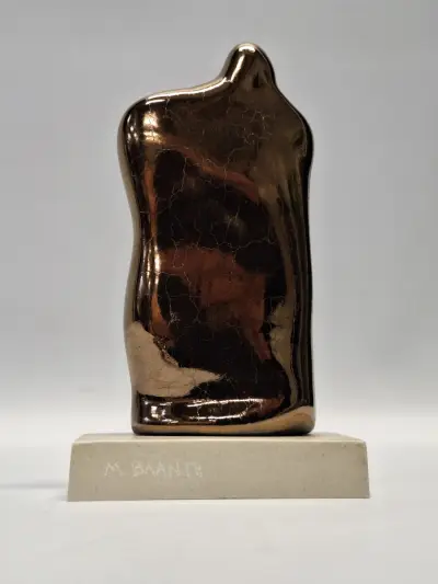 Abstracte torsosculptuur met glanzende bronskleurige craquelé afwerking - M. Baanth – kavel bij De Kringwinkel, Gent