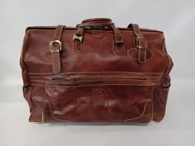 Exclusieve vintage lederen reistas - Y Kent Genuine Leather – kavel bij De Kringwinkel, Gent