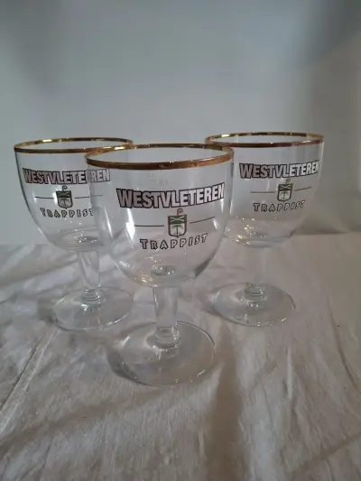3 authentieke West-Vleteren glazen – kavel bij De Kringwinkel, Oudenaarde