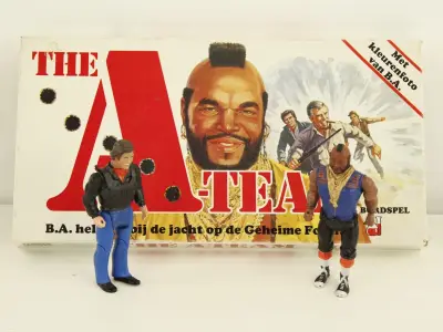 The A-Team: Vintage bordspel en 2 Galoob/Canell figuren (jaren 80) – kavel bij De Kringwinkel, Antwerpen
