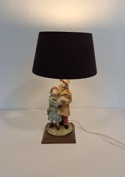 Vintage Italiaanse tafellamp - "Kinderen in de Winter" – kavel bij De Kringwinkel, Geraardsbergen