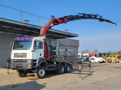 MAN TGA 33.350 Open Fassi F600 Crane Kran + Fly-Jib 6+6 Extensions Manual Full Steel – kavel bij BAS World Auctions, Veghel