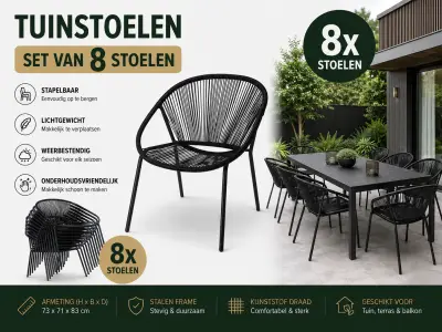 Ambiance lounge tuinstoel draad zwart set van 8 – kavel bij GSD Auctions, Zoeterwoude