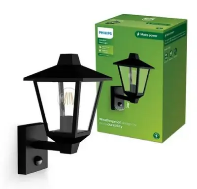 Philips Buitenwandlamp Kinno - Zwart - E27 - 25W - met Sensor – kavel bij Belga Veilingen, Bree