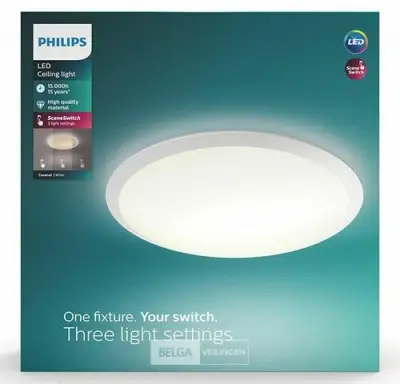 Philips plafondlamp Canaval met geïntegreerde LED 1500 Lm 18 W warmwit rond wit – kavel bij Belga Veilingen, Bree