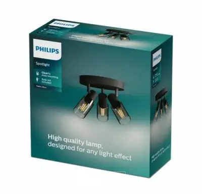 Philips Opbouwspot Palms - Zwart - 19,6cm - 3xE14 – kavel bij Belga Veilingen, Bree