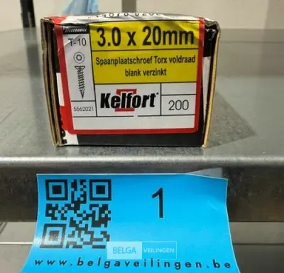 Kelfort spaanplaatschroef 3x20 torx - voldraad 200st – kavel bij Belga Veilingen, Bree