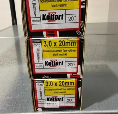 Kelfort spaanplaatschroef 3x20 torx - voldraad 3x 200st – kavel bij Belga Veilingen, Bree