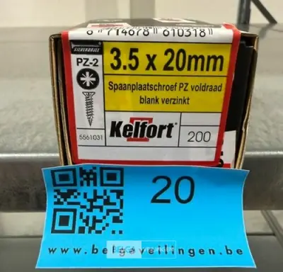 Kelfort spaanplaatschroef 3,5x20 PZ-2 - voldraad 200st – kavel bij Belga Veilingen, Bree
