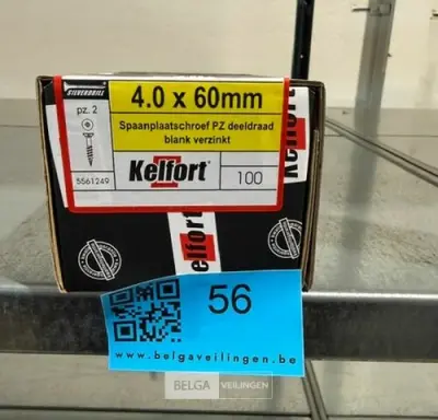 Kelfort spaanplaatschroef 4x60 PZ-2 - deeldraad 10x 100st – kavel bij Belga Veilingen, Bree