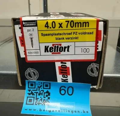 Kelfort spaanplaatschroef 4x70 PZ-2 - voldraad 10x 100st – kavel bij Belga Veilingen, Bree