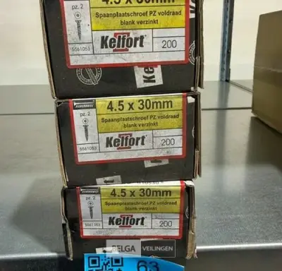 Kelfort spaanplaatschroef 4,5x30 PZ-2 - voldraad 3x 200st – kavel bij Belga Veilingen, Bree