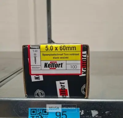 Kelfort spaanplaatschroef 5x60 torx - voldraad 100st – kavel bij Belga Veilingen, Bree